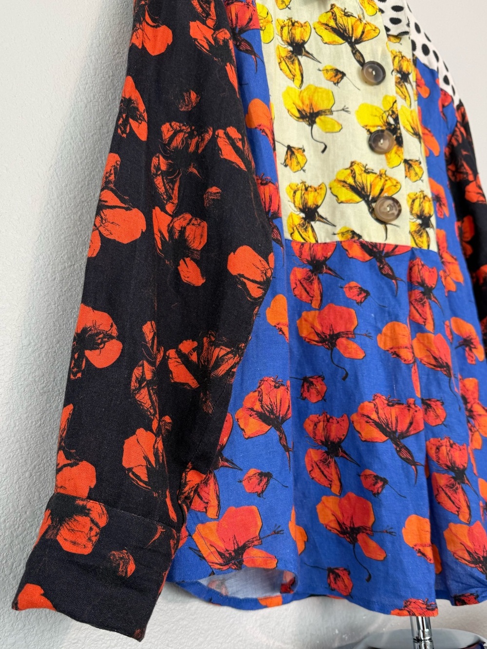 Anthropologie Dhruv Kapoor Coralia Floral Linen Blend Patchwork Shirt Size M - Picture 11 of 13